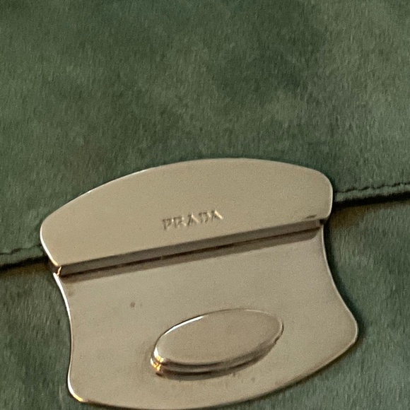 PRADA Camoscio Suede Metal Sound Bag Green - Picture 2 of 15